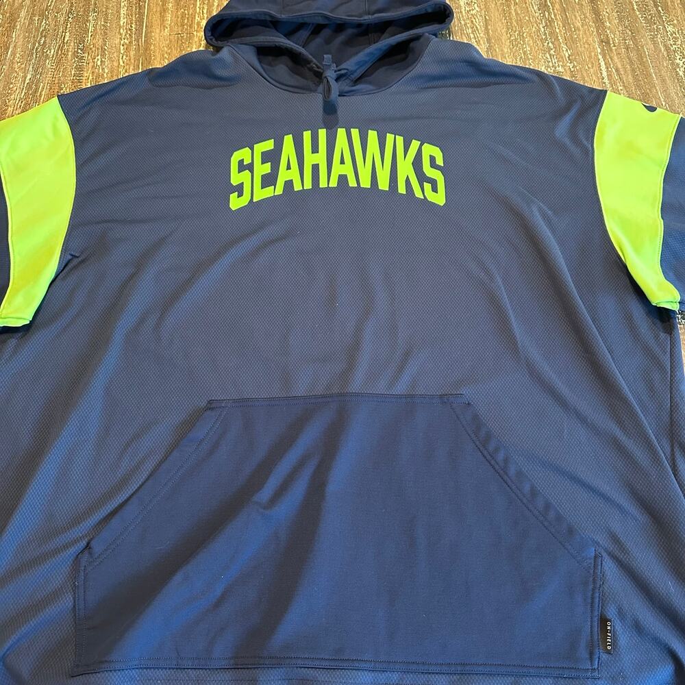Nike Seattle Seahawks On-Field Pullover Hoodie Sweatshirt Navy Action Green 3XL